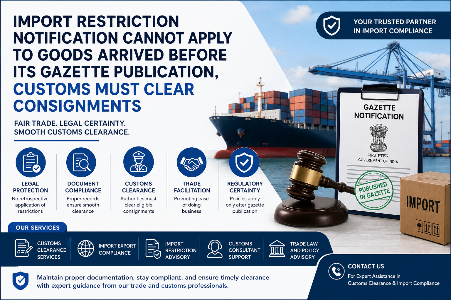 Import Restriction Notification Cannot Apply to Goods Arrived Before Its Gazette Publication, Customs Must Clear Consignments