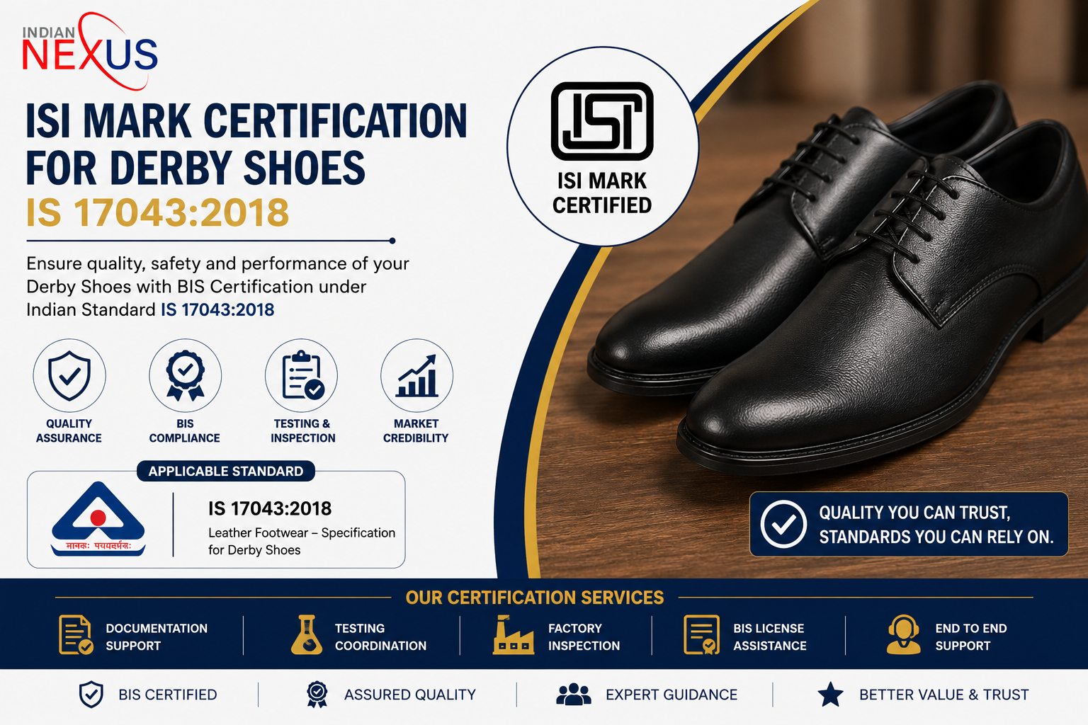 ISI Mark Certification for Derby Shoes IS 17043:2018
