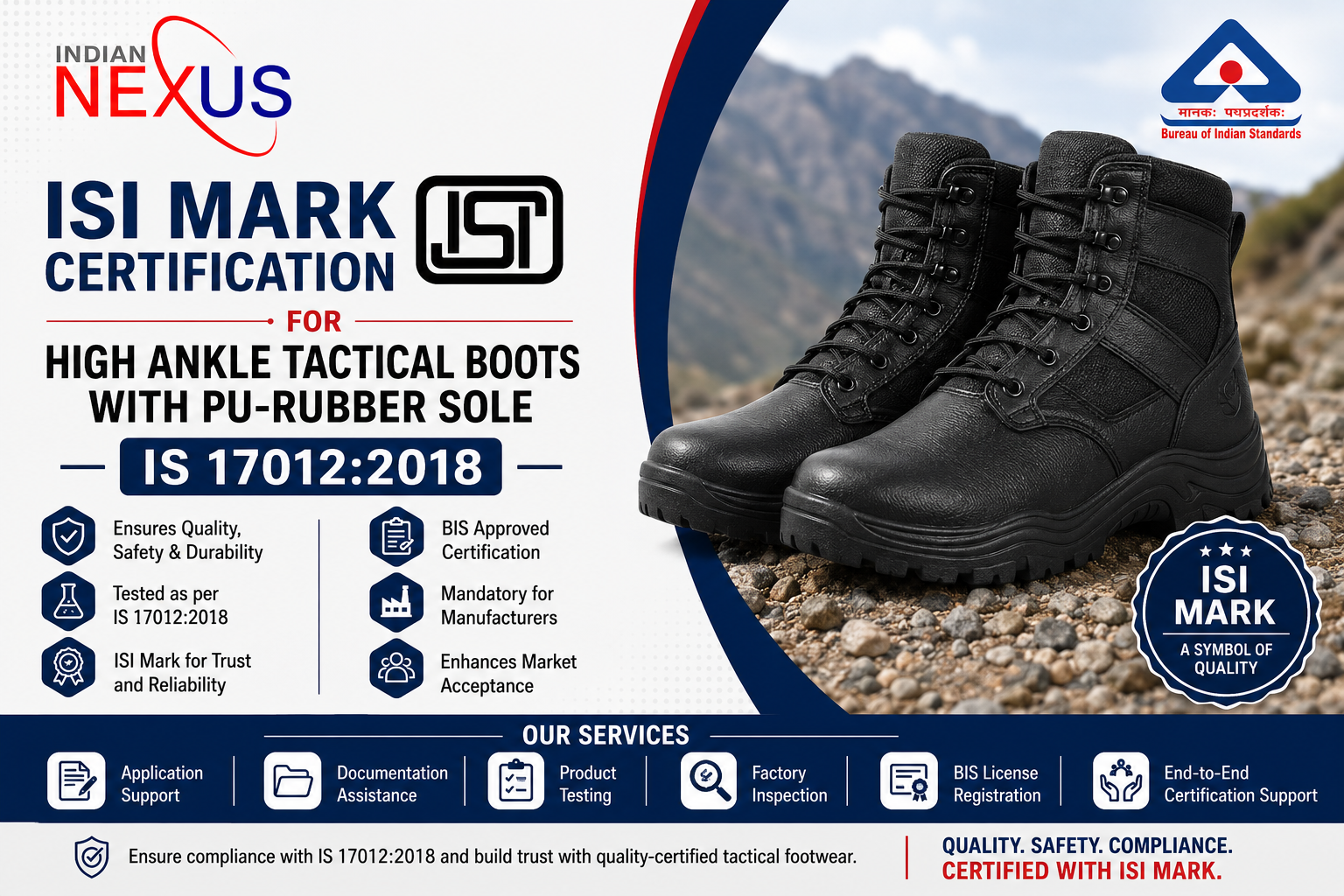 ISI Mark Certification for High Ankle Tactical Boots with PU-Rubber Sole IS 17012:2018